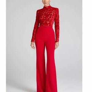 NADINE MERABI Vibrant Red Wide Leg Jumpsuit